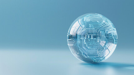 Poster - Abstract blue sphere with a circuit board pattern inside for technology, science, and innovation
