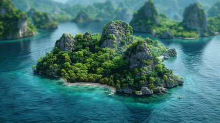 Wall Mural - Aerial View of Lush Tropical Island in the Philippines