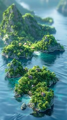 Sticker - Lush Tropical Islands With Small Houses and Pristine Beaches