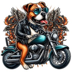 Wall Mural - A dog design graphic wearing sunglasses and a leather jacket riding a motorcycle vector.