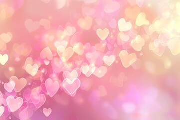 Wall Mural - blurred background with heart-shaped bokeh for valentine's day. pink and yellow colors, blurred and 