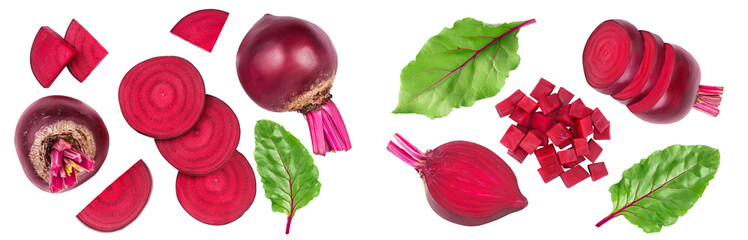 Wall Mural - beetroot slices isolated on white background with full depth of field. Top view. Flat lay