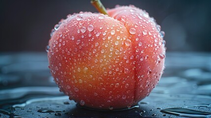 Wall Mural - peach on the land with drops HD 8K wallpaper Stock Photographic Image  