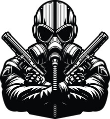 Wall Mural - gasmask silhouete with cyberpunk pattern illustration