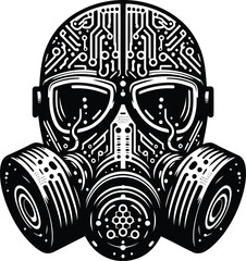 Wall Mural - gasmask silhouete with cyberpunk pattern illustration