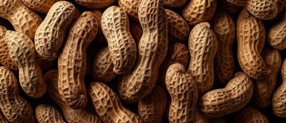 Close-up image of raw peanuts in their shells, showcasing texture and natural brown hues. Perfect for food, agriculture, and healthy snack concepts.