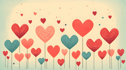 Wall Mural - valentine background with hearts, retro greetings card