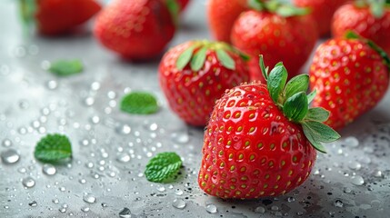 Wall Mural - Composition with ripe red strawberries on light background