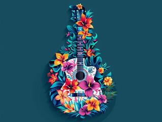 Wall Mural - guitar and flower