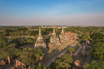 Beautiful Aerial view of World Heritage Wat Phra Sri Sanphet at Ayutthaya, Thailand.