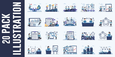 Set of flat design vector illustrations concepts for business analysis and planning
