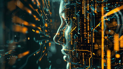Poster - Person's face with circuit board background