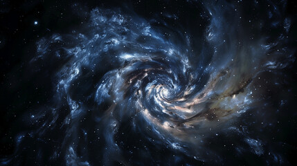 A view from space to a spiral galaxy and stars. Universe filled with stars, nebula and galaxy,