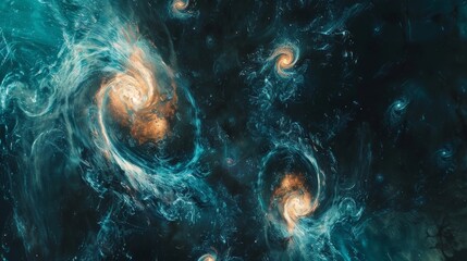 Poster - Multiple circular nebulae, staggered distribution, galaxies, nebulae,intricated details, film, cinematic, cold color, 8k, ultra HD, 