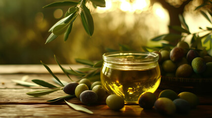 Extra virgin olive oil with olives