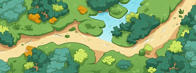 Wall Mural - top view of path in the garden or forest. cartoon illustration
