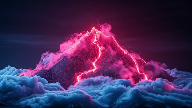 Abstract Glowing Mountain in Pink and Blue.