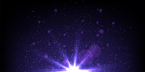Wall Mural - blue light flash effect with shine glow rays on black horizontal background. flare of light with ray