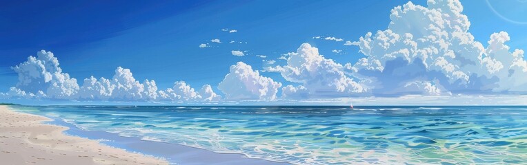 Wall Mural - Tranquil Blue Sky And Ocean Beach Scene On A Sunny Day