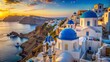 © DigitalArt Max - Scenic whitewashed houses, blue-domed churches, and winding cobblestone streets of oia village in santorini, greece, overlooking the shimmering mediterranean sea.