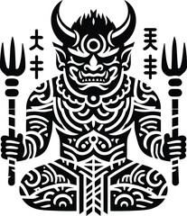 Wall Mural -  oni silhouete with Polynesian ethnic pattern illustration