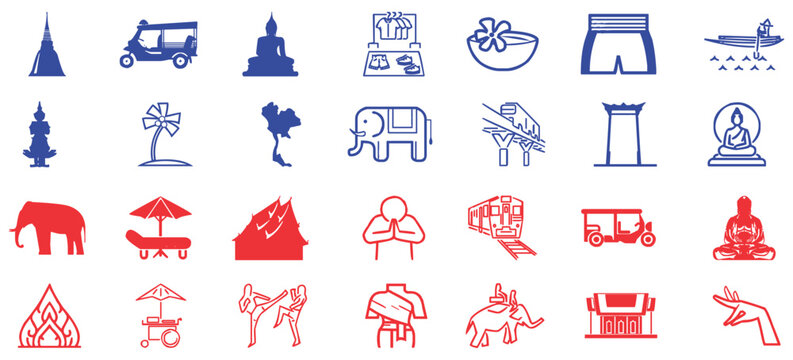 Thailand travel and tourism icon mega bundle