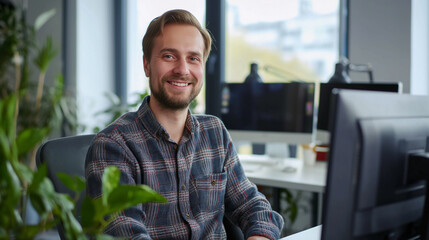 Poster - portrait of a SEO Consultant working in modern office, male tech worker 