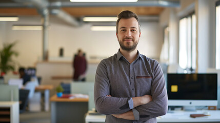 Poster - portrait of a SEO Consultant working in modern office, male tech worker 
