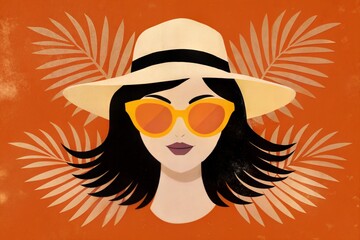 Wall Mural - woman in hat with sunglasses