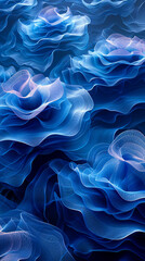Poster - Elegant Rippled Blue Layers in Abstract 3D Rendered Background, Evoking Serenity and Depth for Creative Design and Graphic Resources