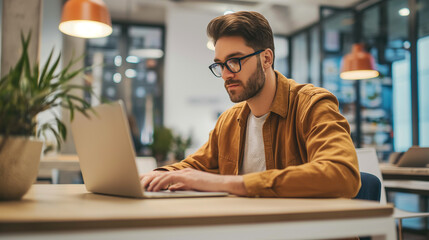 Poster - portrait of a SEO Consultant working in modern office, male tech worker 