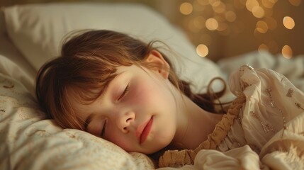 Wall Mural - A Sick Little Girl Sleeping In Bed, High Quality, HD