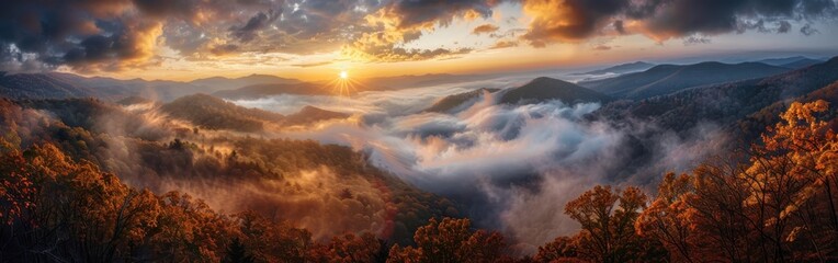 Poster - Majestic Sunrise Over Autumnal Mountain Range