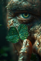 Sticker - A Superstitious Gaze upon a Four-Leaf Clover in Cinematic Closeup