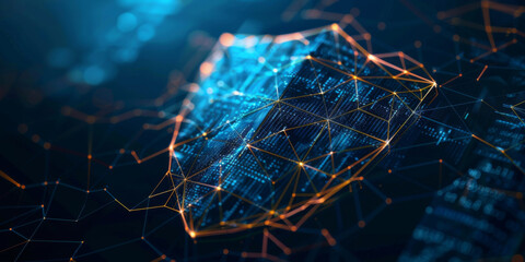Poster - Wireframe of Cybersecurity Shield Data Protection and Privacy. Concept Cybersecurity, Data Protection