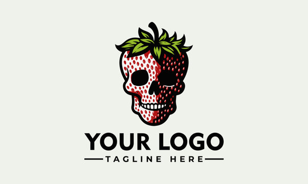Skull Made of Strawberry Vector Logo Symbolize Mortality, Growth, and Unconventional Beauty Majestic Skull Made of Strawberry Vector Logo