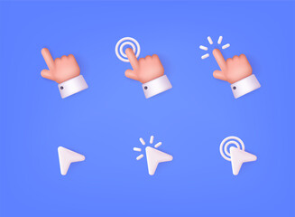 Poster - set of 3d hands and pointers clicking. navigation search for web browser. 3d web vector illustration