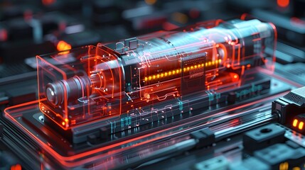 Poster - Sophisticated Solid-State Battery Cutaway Diagram with Retro-Futuristic Aesthetic