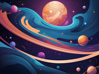 Wall Mural - abstract childish space Abstract shape, wave, planets, stars. Milky Way. universe, galaxy