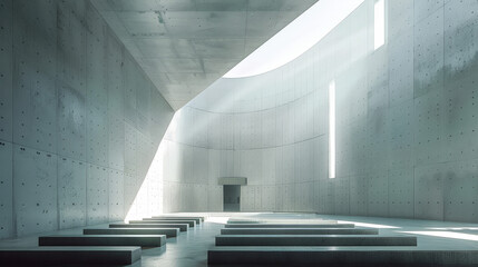 Empty corridor bathed in light in a futuristic building