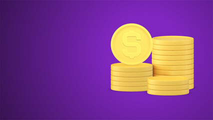 Wall Mural - Metallic coins pile cash money dollar USD currency profit earnings wage economy 3d icon vector