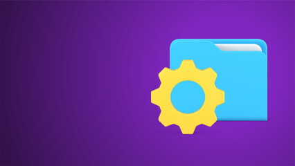 Poster - Document folder storage archive development gear cog mechanism realistic 3d icon vector illustration