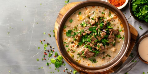 Poster - Traditional Dish for Eid ul-Fitr Celebration Beef Haleem Recipe. Concept Eid ul-Fitr, Beef Haleem Recipe, Traditional Dish, Celebration, Festive Fare
