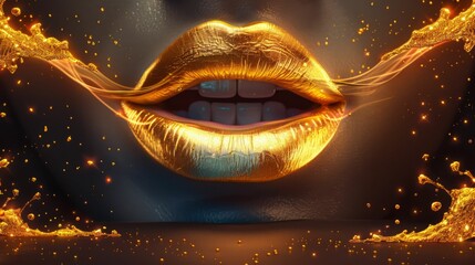 Poster - A woman's face with gold lips and a gold tongue