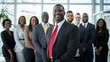 © MD Media - A group of African American business professionals standing in front, smiling and looking at the camera Multiethnic business people working together in the office