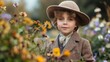 © QuietWord - old time historical era, happy young boy smiling at flower blossom garden