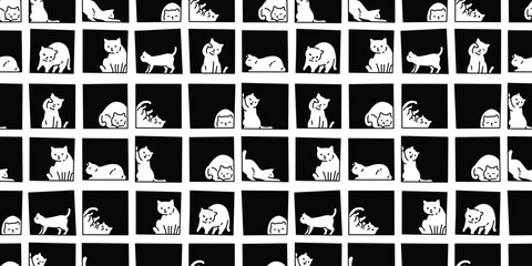 Wall Mural - cat seamless pattern kitten block box square calico neko vector pet cartoon doodle tile background g