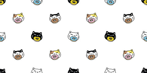 Wall Mural - cat seamless pattern kitten eating donut calico neko bakery bake food vector pet cartoon doodle gift