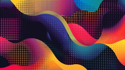 Poster - Abstract colorful background with wavy lines, a grid, and colorful gradients.