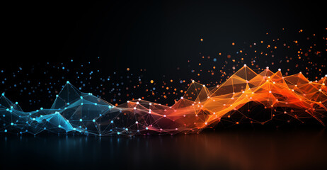 Fototapete - Network background with shine light of line and dot conncetion. Abstract technology background